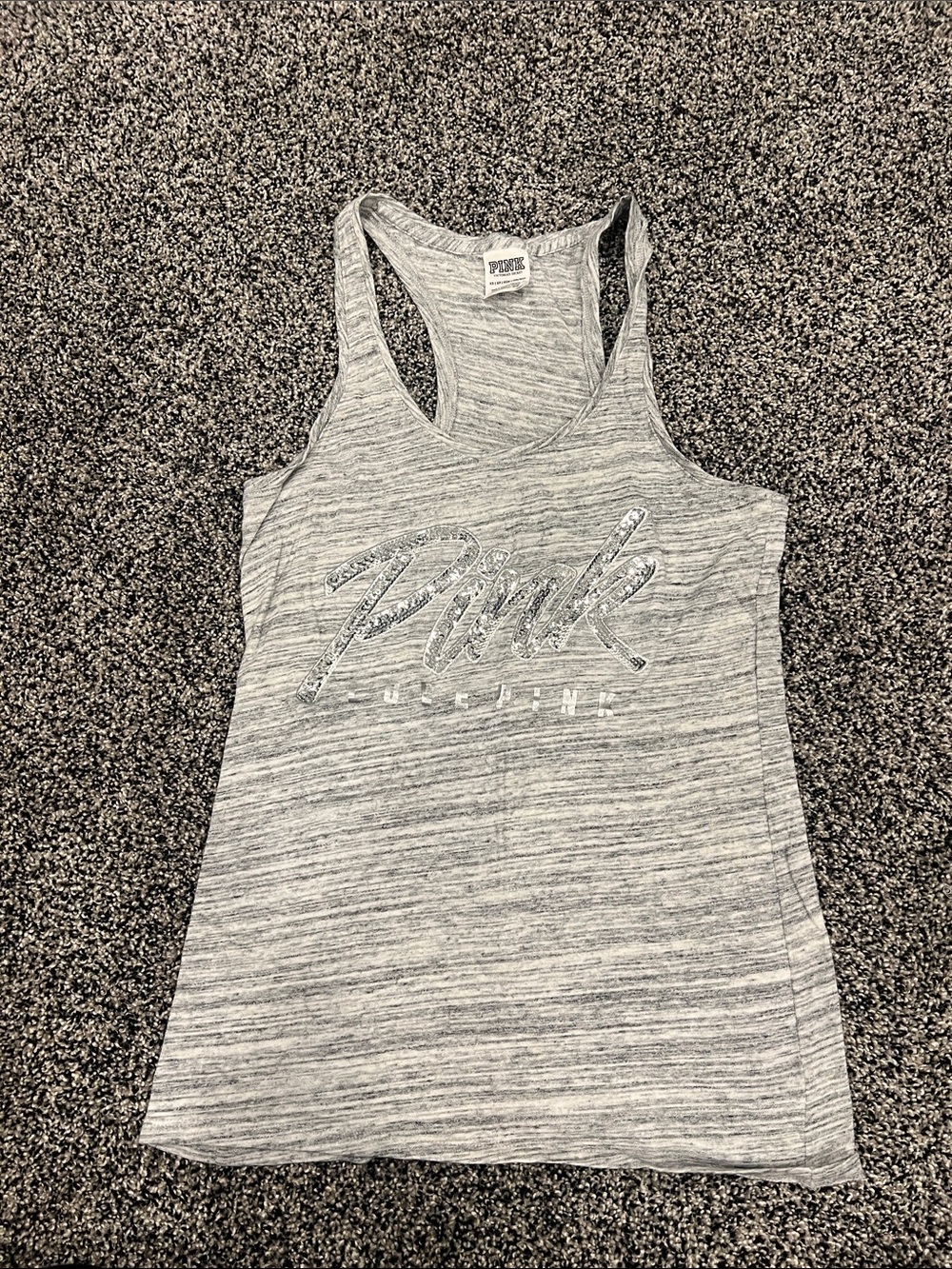 PINK Victoria's Secret Heather Gray Racerback Logo Tank